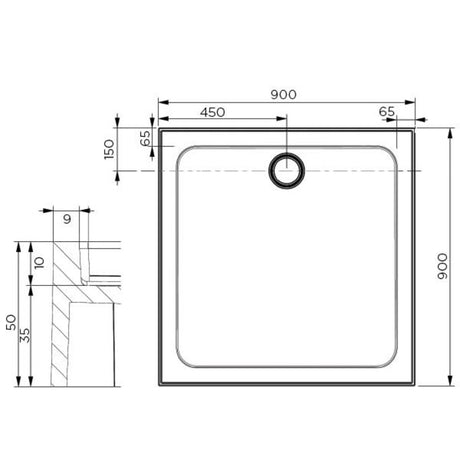 Louve Curved SMC 900x900 Rear Outlet Shower Base