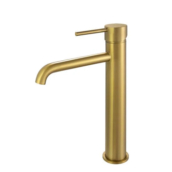 LUCID PIN Series Round Brushed Brass Tall Basin Mixer