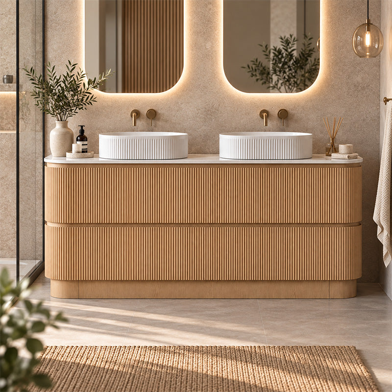 Kingsley Series Free Standing Vanity Coastal Oak Double Bowl 1480x455x855mm Cabinet Only
