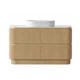 Kingsley Series Free Standing Vanity Coastal Oak Single Bowl 1480x455x855mm With Flat Stone Top