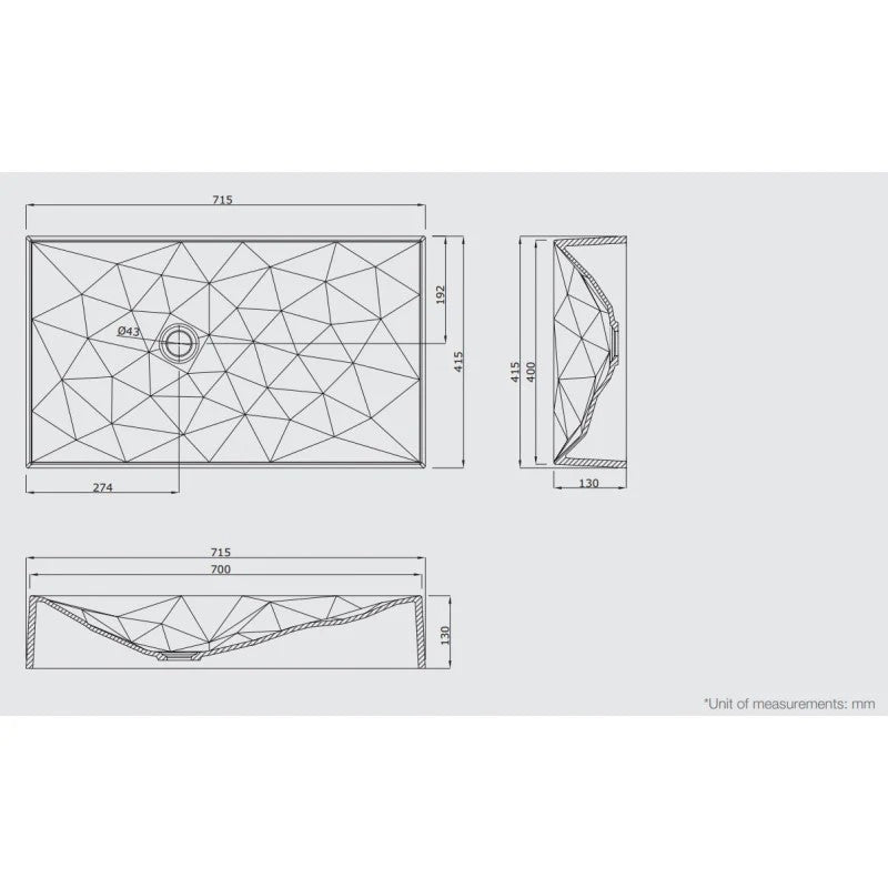 STERNHAGEN 715X415X130MM KRISTALL ABOVE COUNTER BASIN WHITE GLOSSY BATHROOM WASH BASIN SANI-QUARTZ COMPOSITE HIGH-END