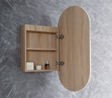 LED Krystal Collection Oval Shaving Cabinet Natural Timber 450x900x115mm