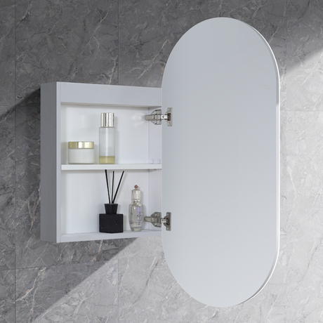 LED Krystal Collection Oval Shaving Cabinet Matt White 450x900x115mm