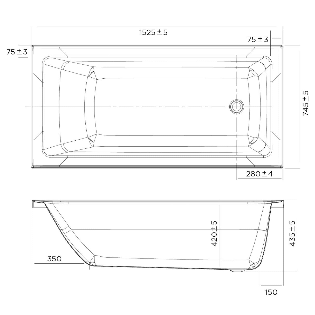 Louve Collection Inset BATH 1525x745mm