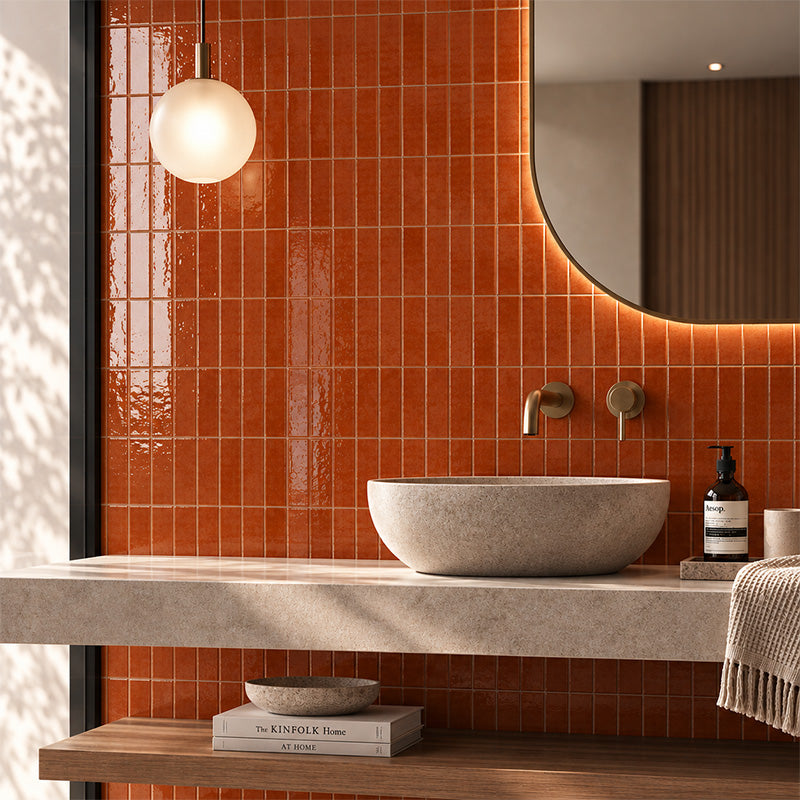 Lunar Gloss Porcelain Subway Tiles (Kiln variation) Brown 75x230mm