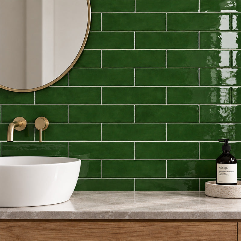 Lunar Gloss Porcelain Subway Tiles (Kiln variation) Green 75x230mm