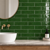 Lunar Gloss Porcelain Subway Tiles (Kiln variation) Green 75x230mm