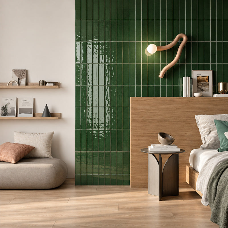 Lunar Gloss Porcelain Subway Tiles (Kiln variation) Green 75x230mm
