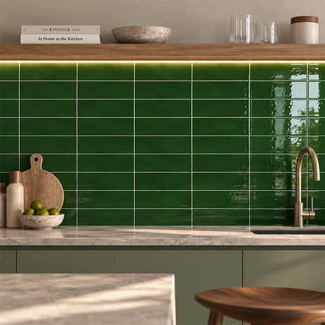 Lunar Gloss Porcelain Subway Tiles (Kiln variation) Green 75x230mm