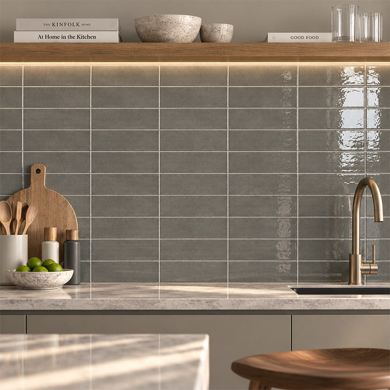Lunar Gloss Porcelain Subway Tiles (Kiln variation) Grey 75x230mm