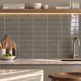 Lunar Gloss Porcelain Subway Tiles (Kiln variation) Grey 75x230mm