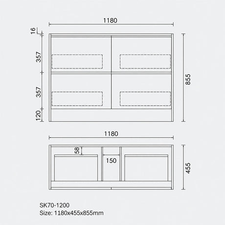 Noma Series Free Standing Vanity Rosewood 1180x455x855mm With Flat Stone Top