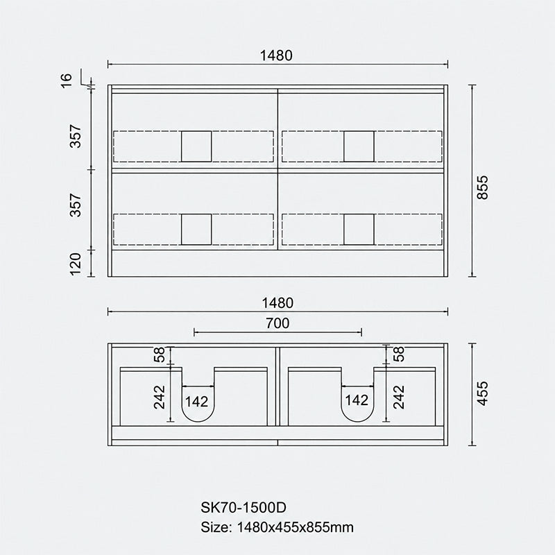 Noma Series Free Standing Vanity Rosewood Double Bowls 1480x455x855mm Cabinet Only