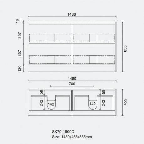 Noma Series Free Standing Vanity Rosewood Double Bowls 1480x455x855mm Cabinet Only