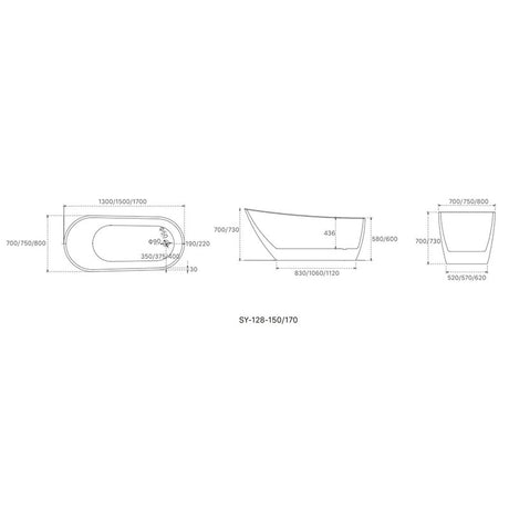 Nova Freestanding Bathtub O/F 1700x800x730mm