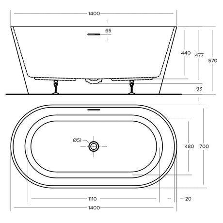 NAVA FREESTANDING BATHTUB 1400x700x570mm