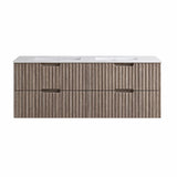 Elena Series Wall Hung Double Bowl Antica Timber 1480x455x540mm Vanity with Stone Top & Ceramic Undermount Basin