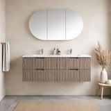 Elena Series Wall Hung Double Bowl Antica Timber 1480x455x540mm Vanity with Stone Top & Ceramic Undermount Basin