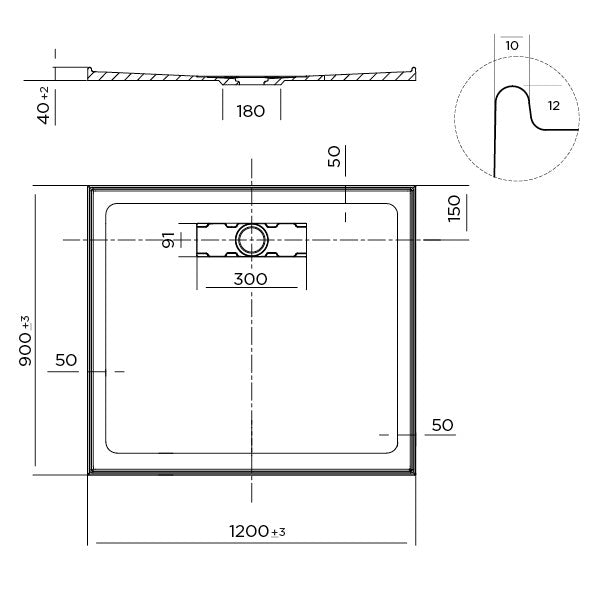 Elite Polymarble Base 1200x900 Rear Outlet Shower Base