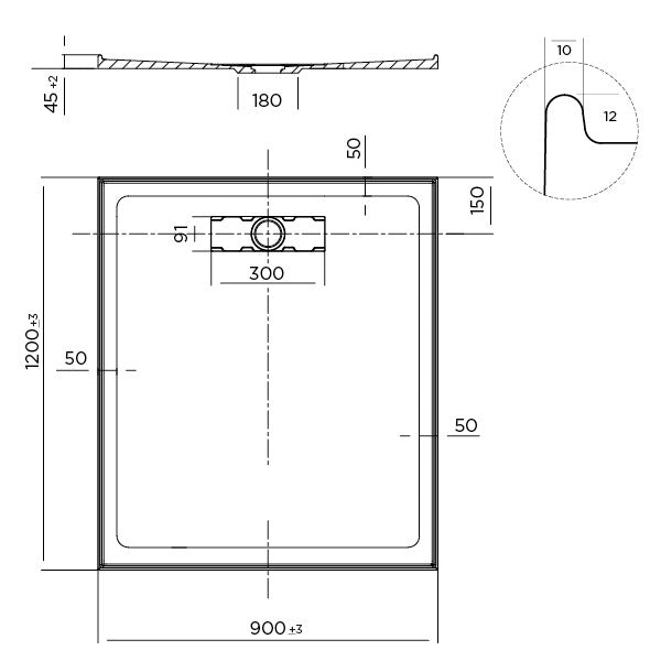 Elite Polymarble Base 900x1200 Rear Outlet Shower Base