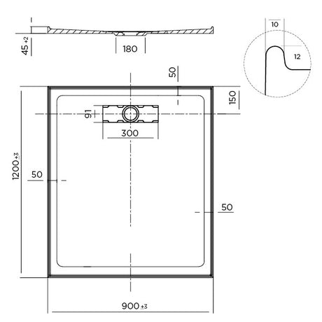 Elite Polymarble Base 900x1200 Rear Outlet Shower Base