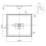 Elite Polymarble Base 1200x900 Center Outlet Shower Base