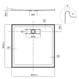 Elite Polymarble Base 900x900 Rear Outlet Shower Base