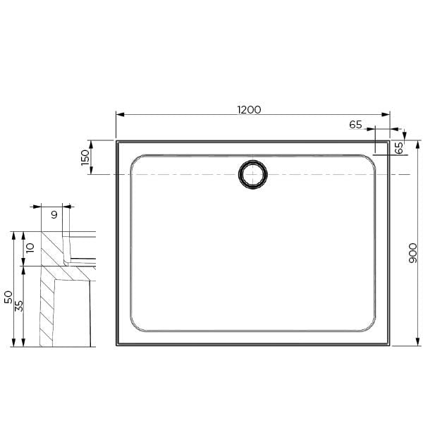 Louve Curved SMC 1200x900 Rear Outlet Shower Base