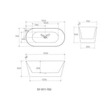 Olivia Freestanding Bathtub - 8mm Ultra Slim Rims 1500x700x600mm