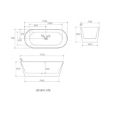 Olivia Freestanding Bathtub - 8mm Ultra Slim Rims 1700x750x600mm