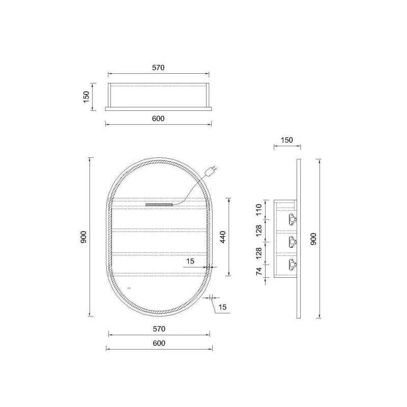 LED Osacr Oval Shaving Cabinet Matt White 600x900x155mm