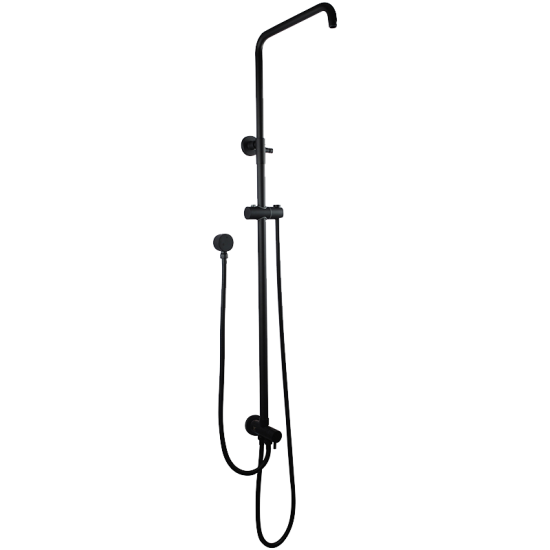 Round Top/Bottom Water Inlet Twin Shower Rail With Diverter (Stainless Steel Hose) Black