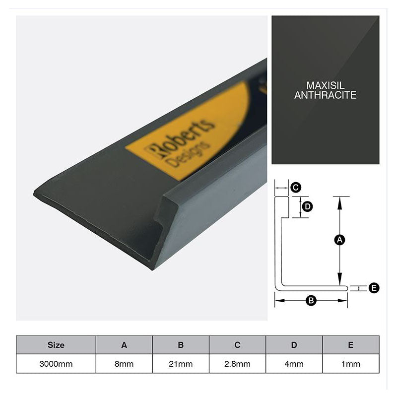 Aluminium Angle - Maxisil Anthracite 8mm x 3m
