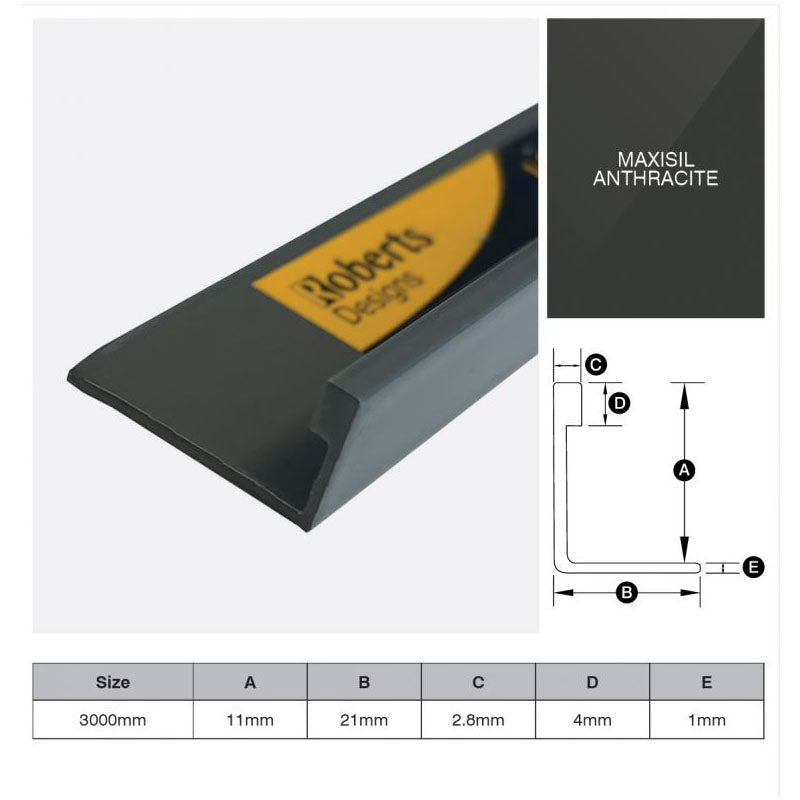 Aluminium Angle - Maxisil Anthracite 11mm x 3m