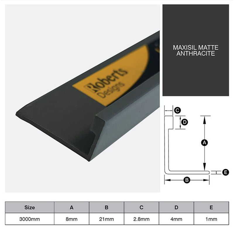 Aluminium Angle - Maxisil Matte Anthracite 8mm x 3m