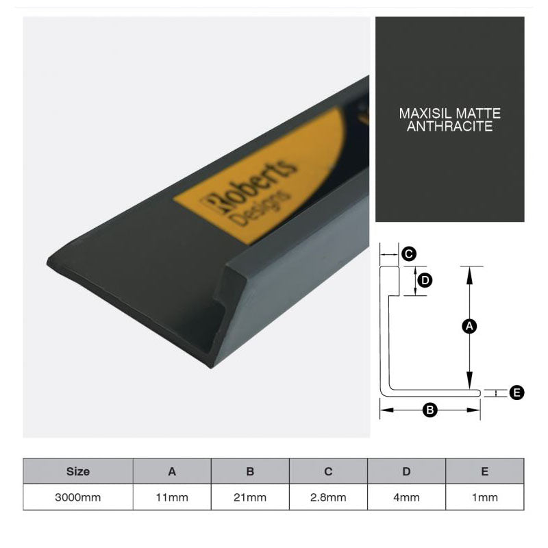 Aluminium Angle - Maxisil Matte Anthracite 11mm x 3m