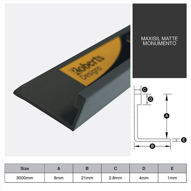 Aluminium Angle - Maxisil Matte Monumento 8mm x 3m