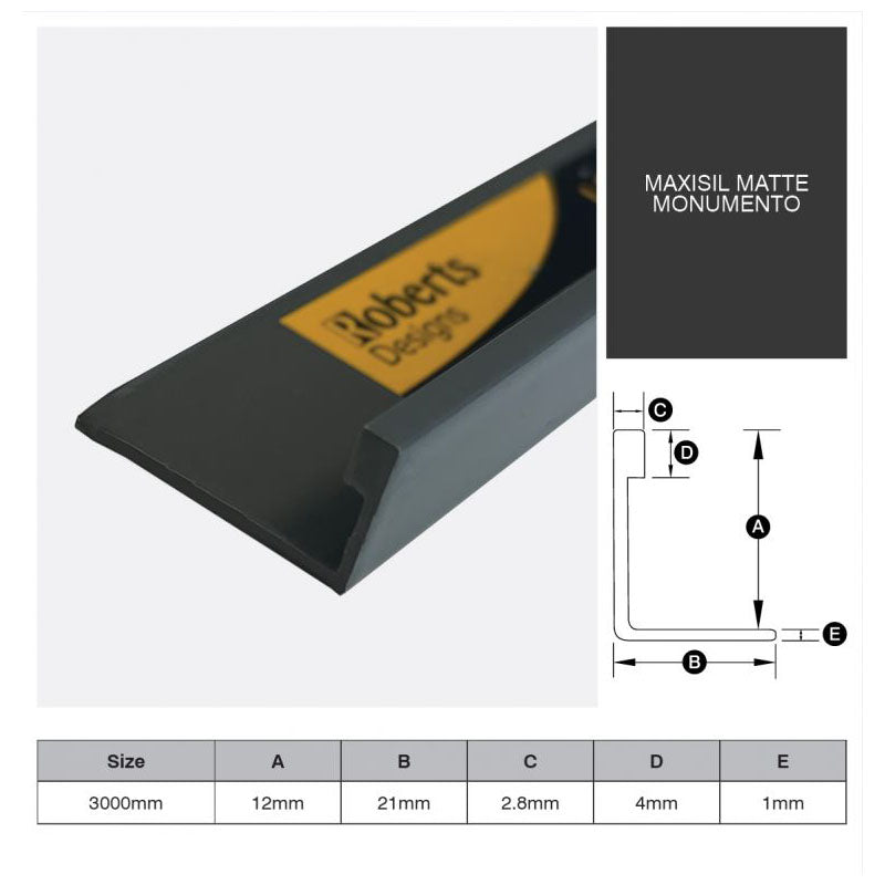 Aluminium Angle - Matte Monumento 12mm x 3m