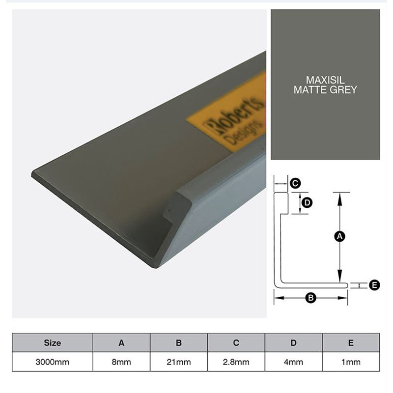 Aluminium Angle - Maxisil Matte Grey 8mm x 3m