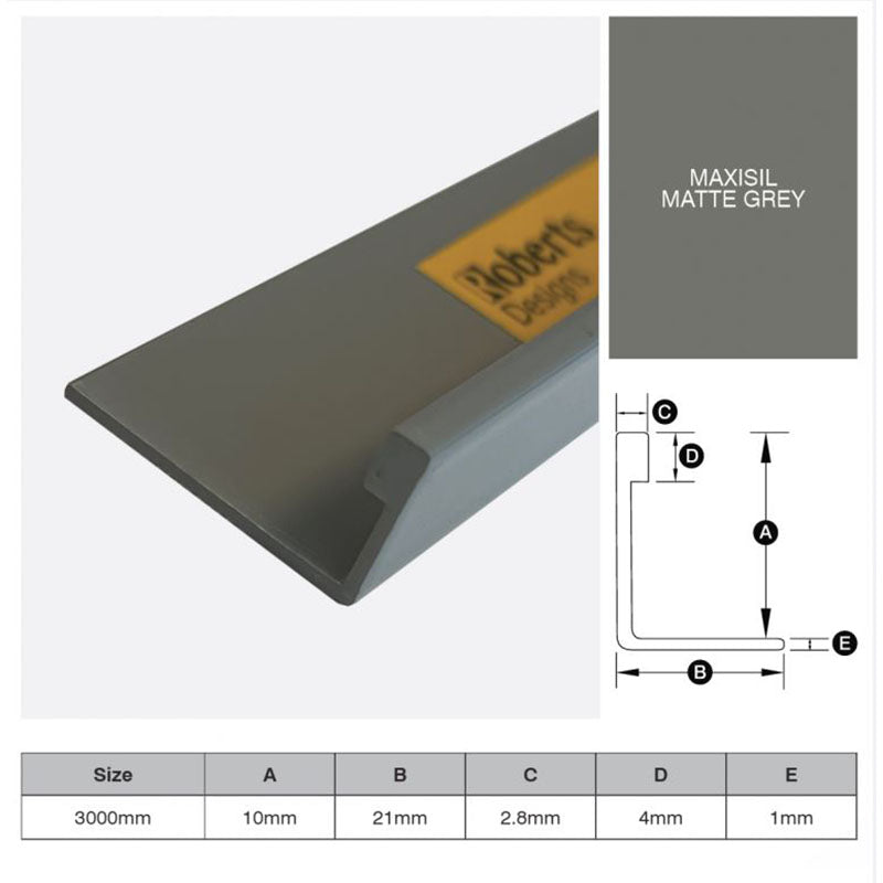 Aluminium Angle - Maxisil Matte Grey 10mm x 3m