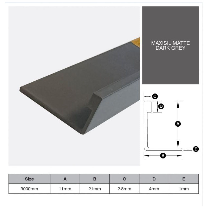 Aluminium Angle - Maxisil Matte Dark Grey 11mm x 3m