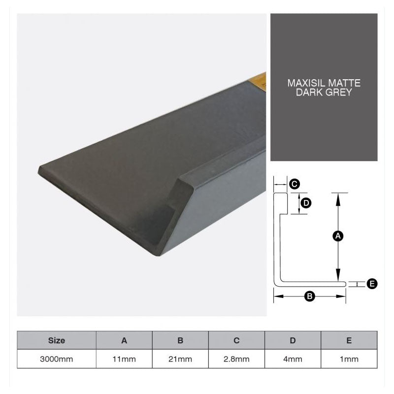 Aluminium Angle - Maxisil Matte Dark Grey 12mm x 3m