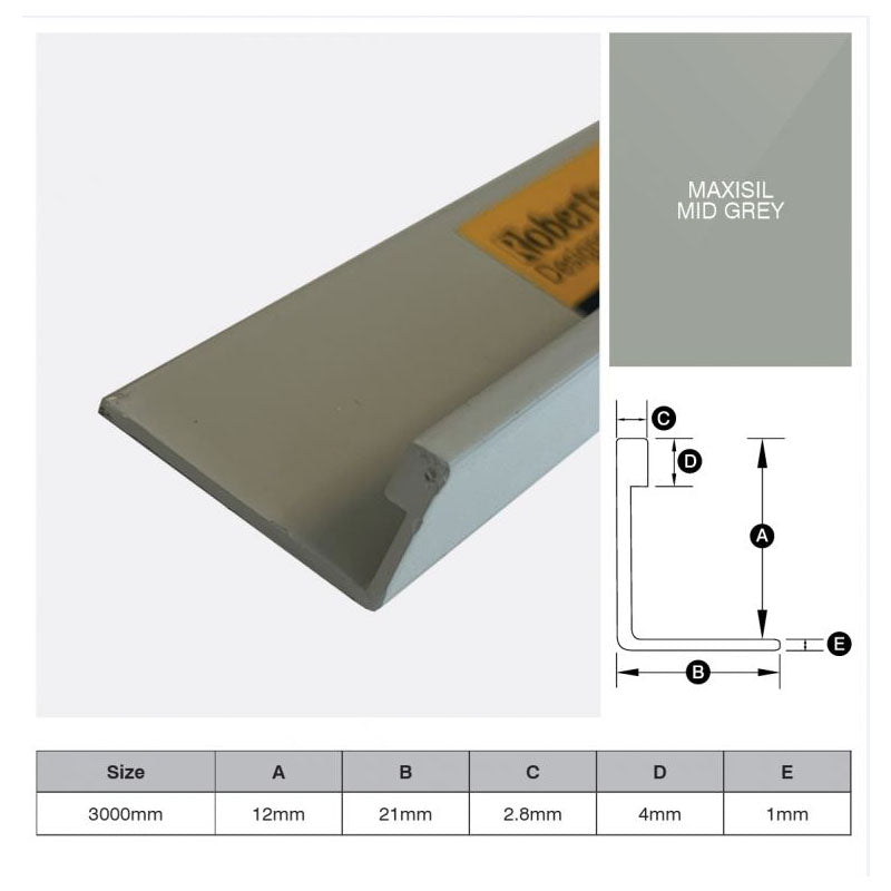 Aluminium Angle - Maxisil Mid Grey 12mm x 3m