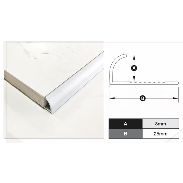 Round Edge Trim - Matte Silver 8mm x 3m