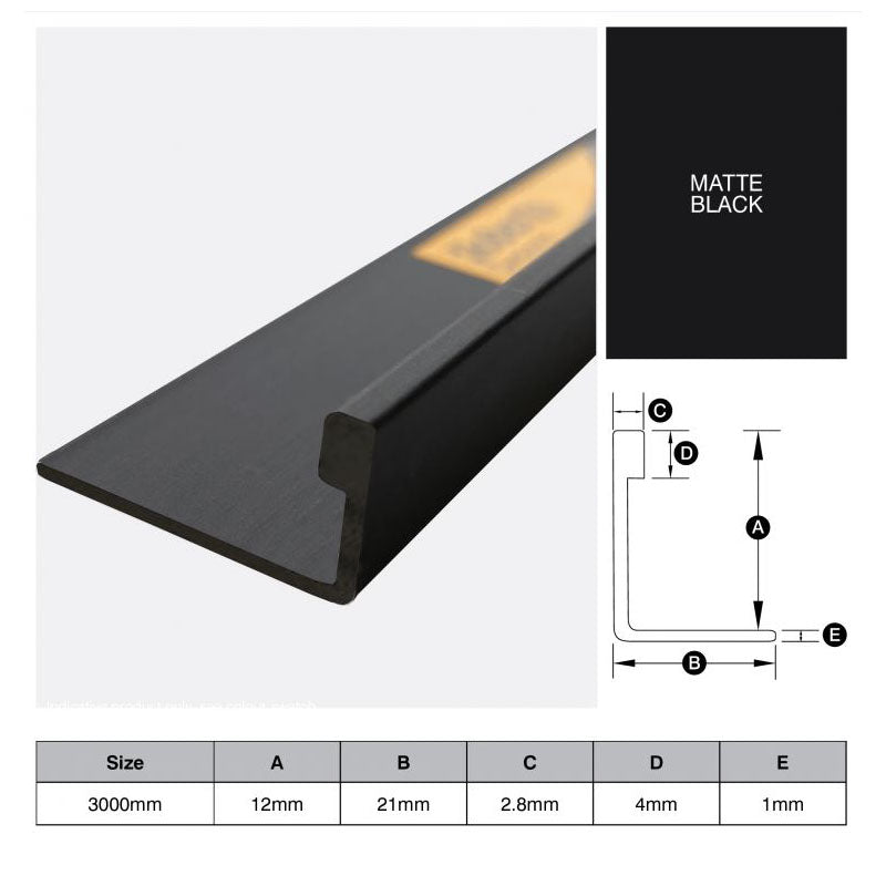 Aluminium Angle - Matte Black 12mm x 3m