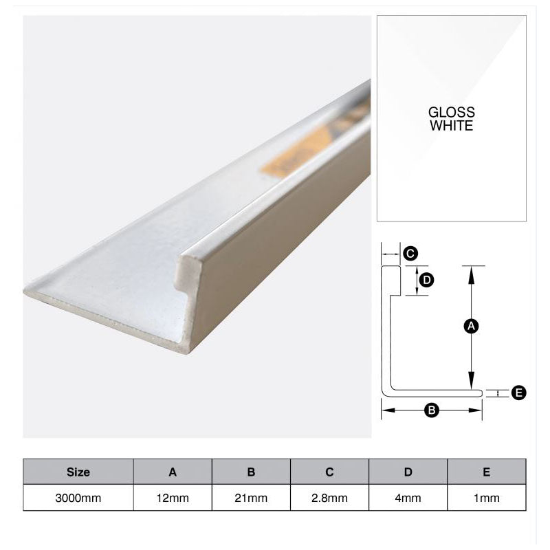 Aluminium Angle - White 12mm x 3m