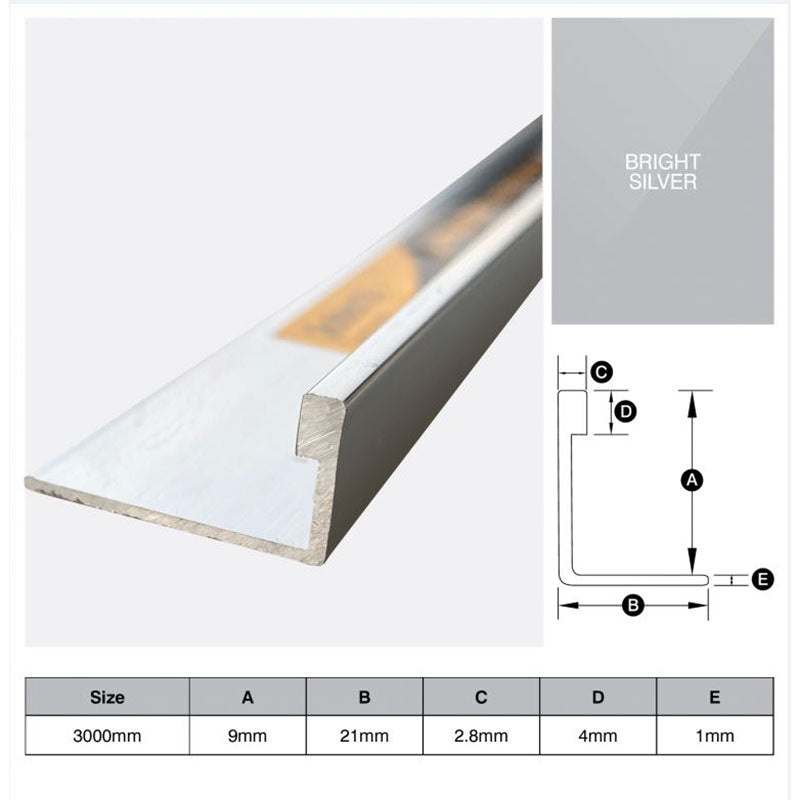 Aluminium Angle - Bright Silver 9mm x 3m