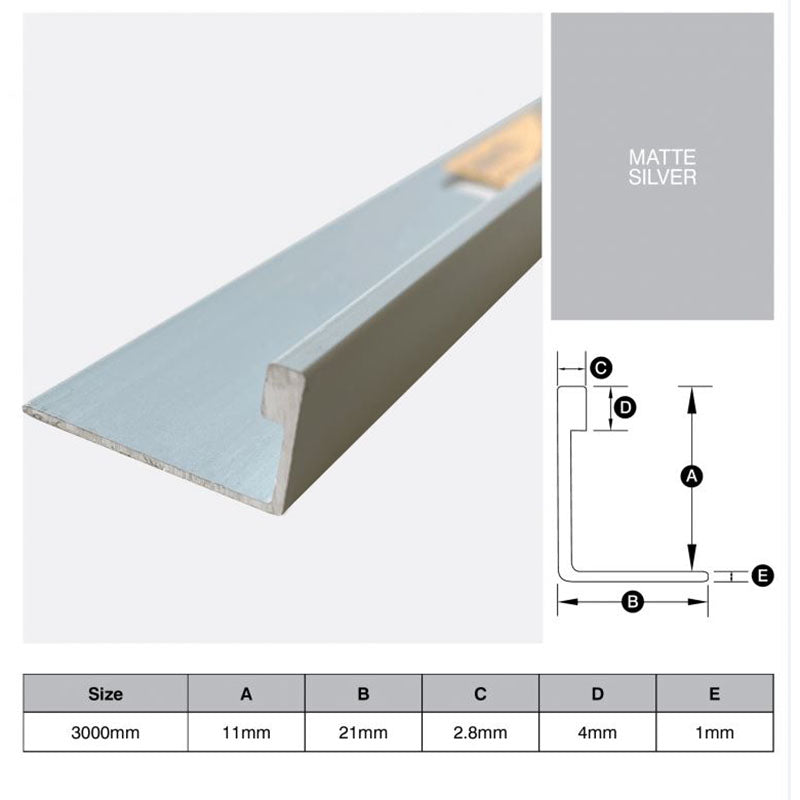 Aluminium Angle - Matte Silver 11mm x 3m