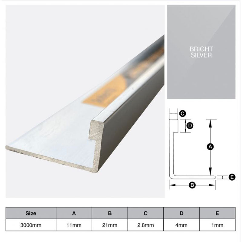 Aluminium Angle - Bright Silver 11mm x 3m
