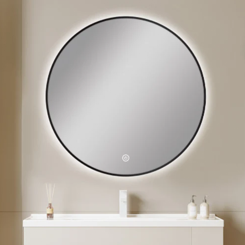 Round Framed Carysil LED Mirror Black 750mm